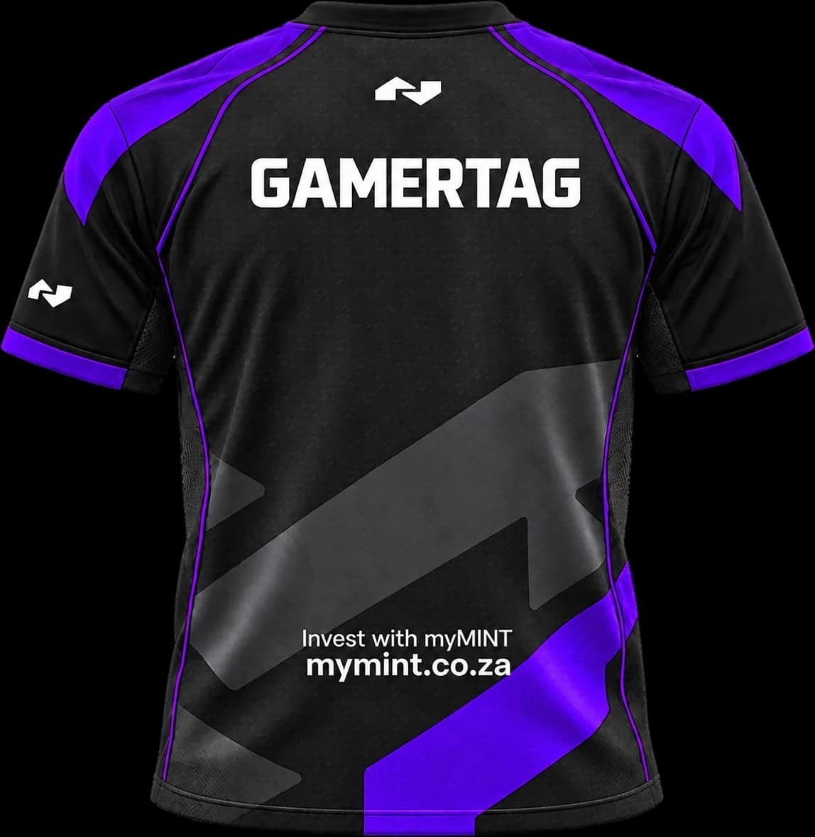 MINT Gaming dark jersey, back, with GAMERTAG across the shoulders