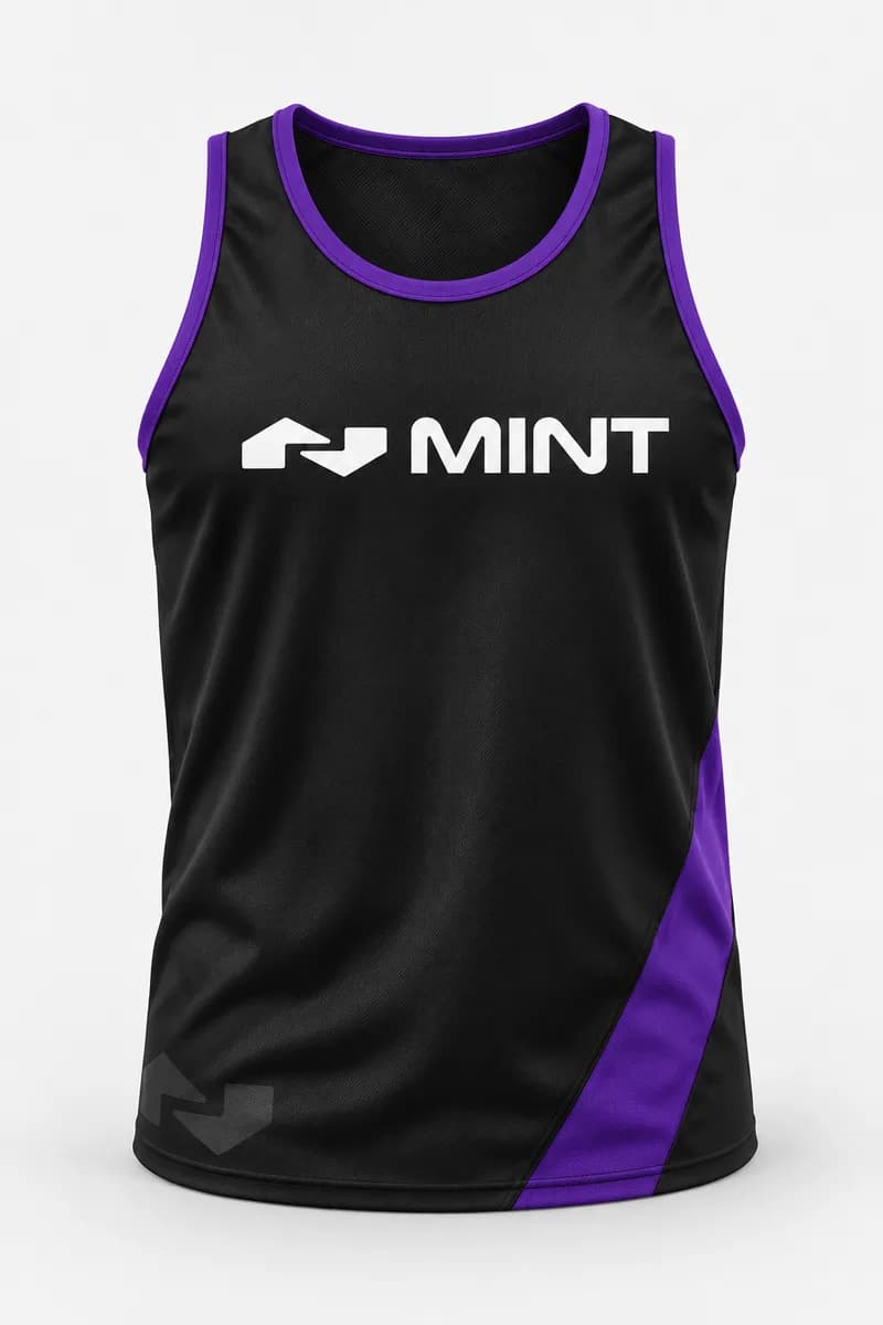 Tank top, black and purple, front view